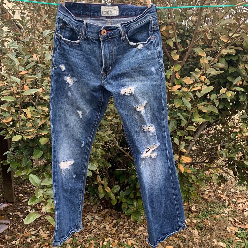 Aeropostale Driggs Slim Bootcut Denim Distressed Medium Wash Jeans Size 27/28